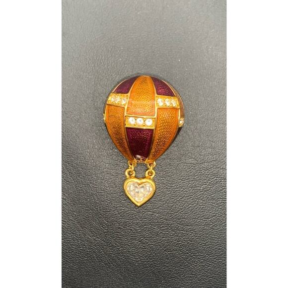Joan Rivers Gold Tone & Enamel Hot Air Ballon & Heart Brooch Pin Signed - Picture 2 of 4